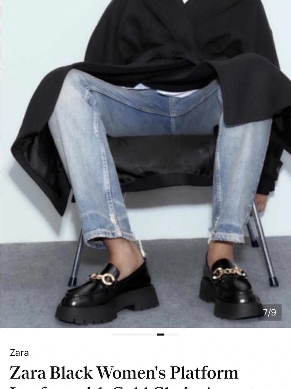 Zara Black Platform Loafers with Gold Chain Detail
